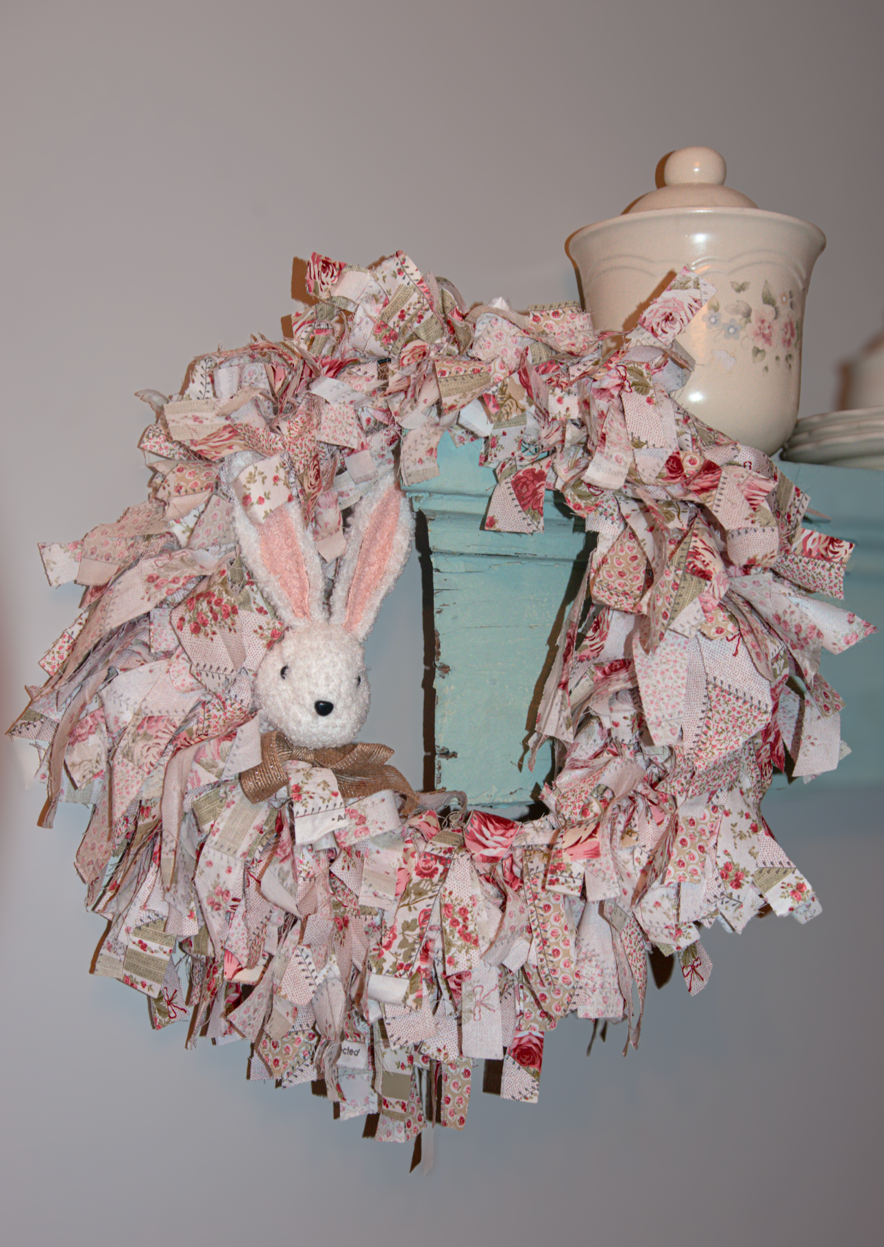 Spring Rag Wreath With Bunny