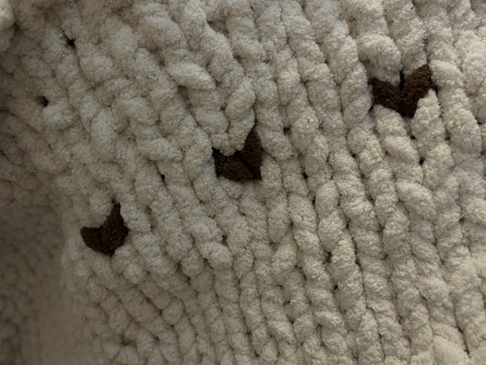 hand made chunky knit blanket with hearts