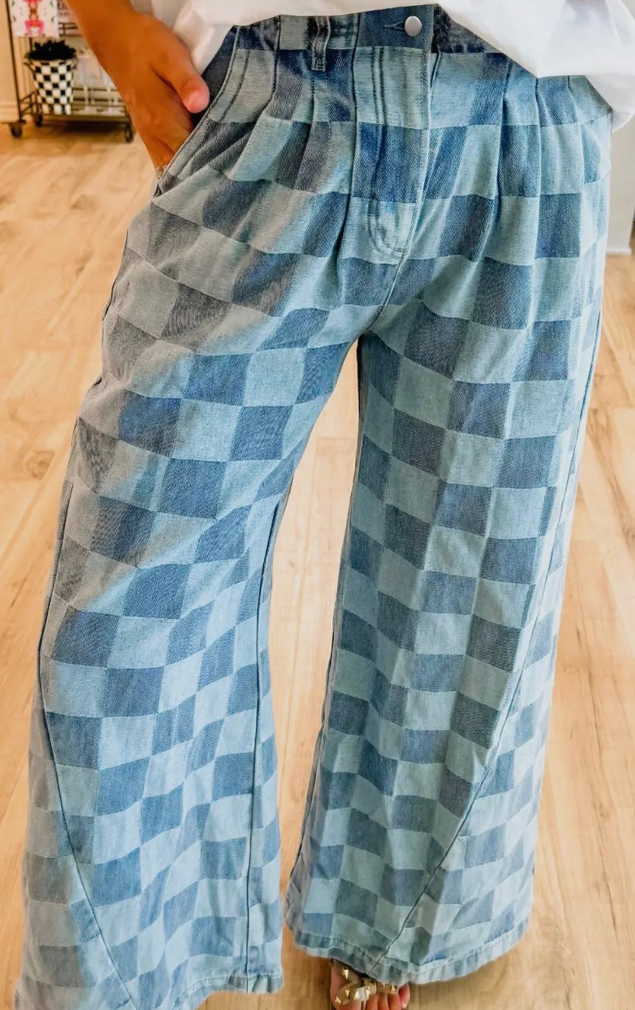 Ready Set Go! - wide leg checkered denim