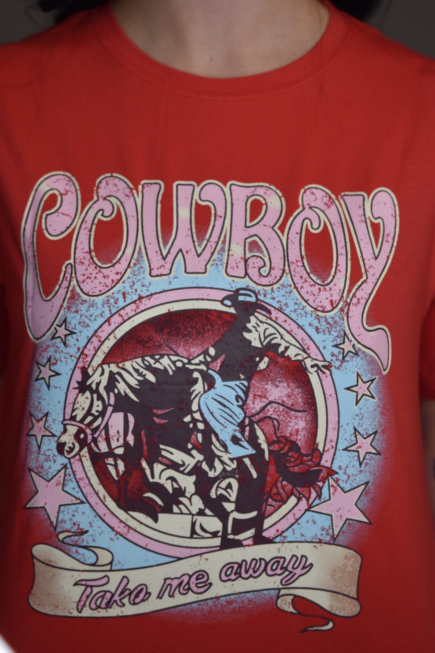 Buckin Bronco - Red Retro Graphic Tee