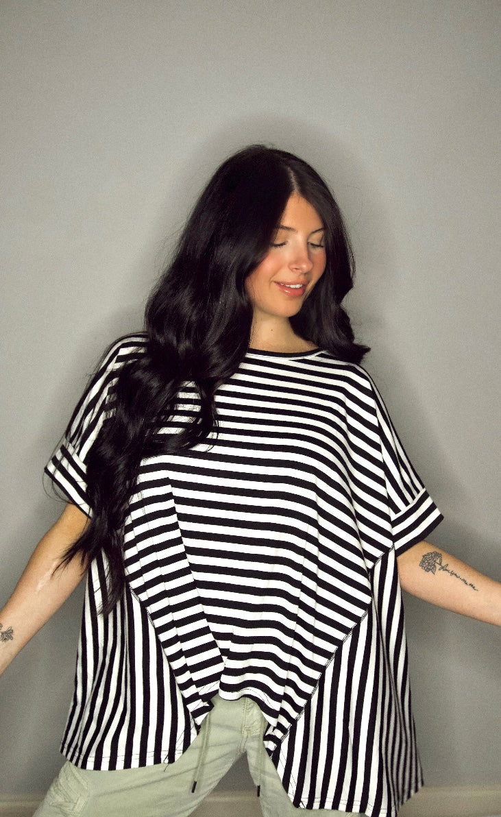 The Show Stopper - Black and White Striped Oversized Top