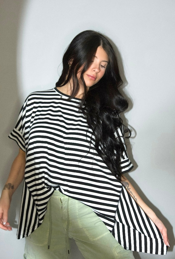 The Show Stopper - Black and White Striped Oversized Top